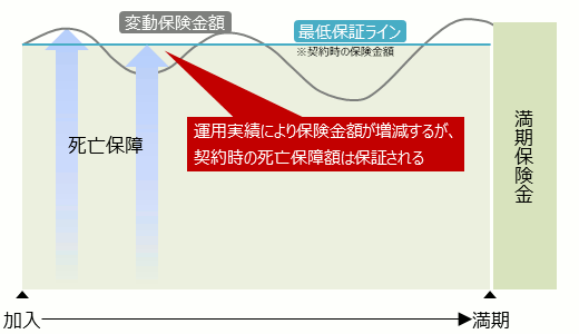変額保険有期型は運用実績により保険金額が 増減するが、契約時の死亡保障額は保証される