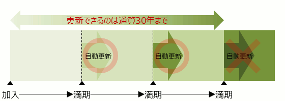 更新型の保険には、更新できる上限があり、 通算30年までであることがほとんど